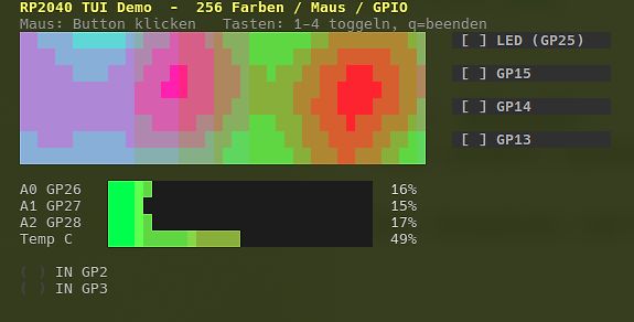 Software-Demo für RP2040 mit Farb- und GPIO-Anzeige