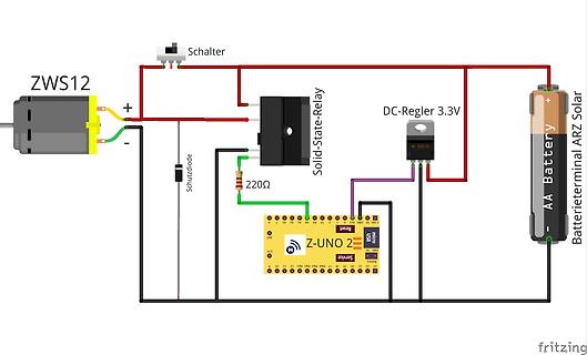 Fritzing-Schaltplan mit Arduino Uno, Solarpanel und Batterie