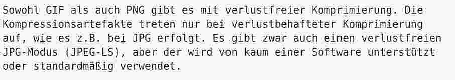 Text über Bildkompression GIF PNG JPG