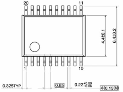 Technische Zeichnung eines IC-Gehäuses mit Bemaßung