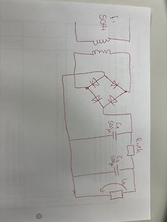 Handgezeichneter Schaltplan mit Gleichrichter und Filterkondensatoren