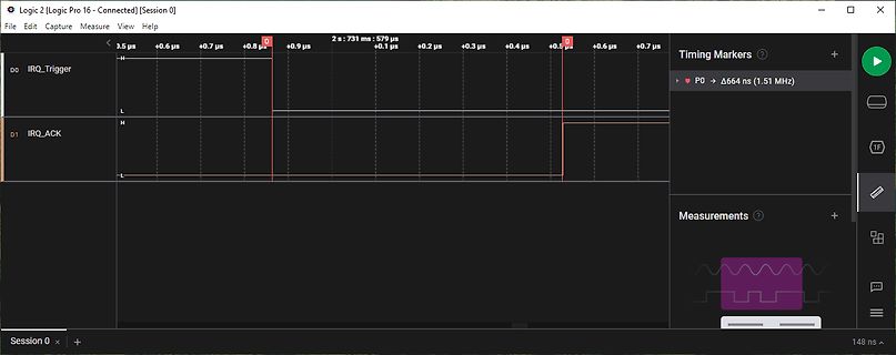 Screenshot eines Logikanalysators mit digitalen Signalen