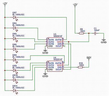 Schaltplan mit LEDs und WS2814F ICs