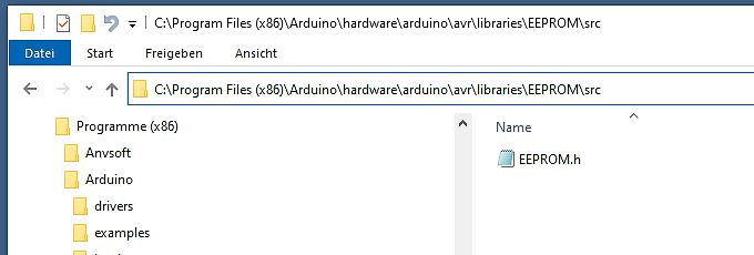 Windows Explorer Pfad zur Arduino EEPROM Library