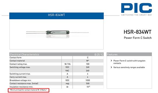 Datenblatt Ausschnitt HSR-834WT Schalter