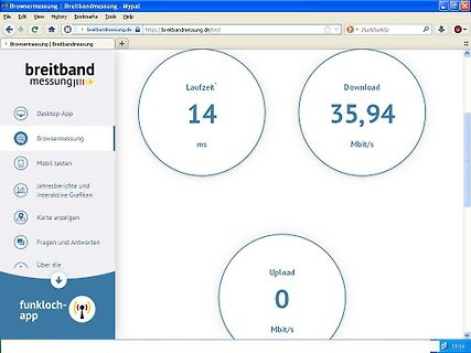 Screenshot einer Breitbandmessung Webseite