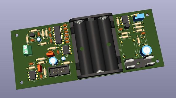 3D CAD-Ansicht einer Leiterplatte mit Batteriefach