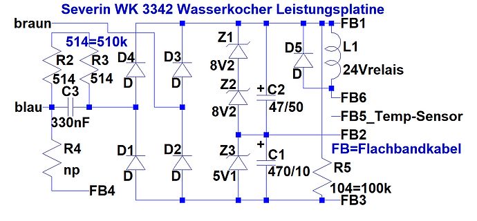 Schaltplan einer Wasserkocher-Leistungsplatine