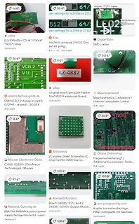 Collage von Online-Verkaufsanzeigen für Elektronikbauteile und Leiterplatten