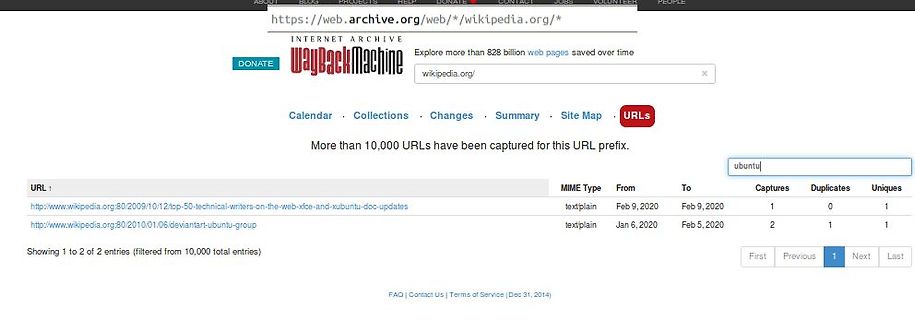 Wayback Machine Suchergebnisse für wikipedia.org
