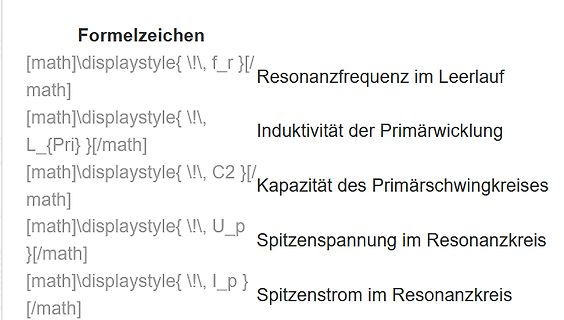 Liste von Formelzeichen für Elektronikformeln