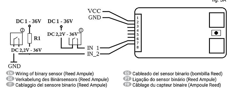 Schaltplan der Verkabelung eines binären Reed-Ampel-Sensors