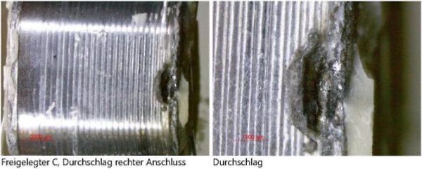 Nahaufnahme eines beschädigten Bauteils oder Anschlusses