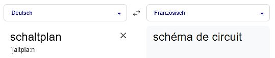 Screenshot einer Online-Übersetzung von schaltplan