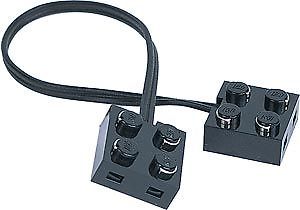 Zwei schwarze Bauteile mit Metallkontakten und Kabel