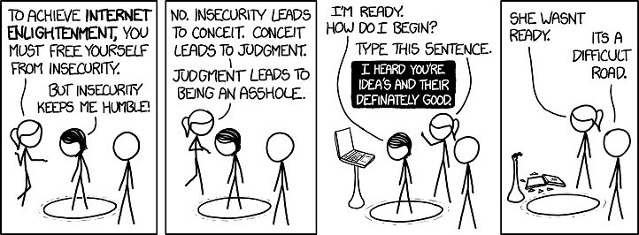 Comic mit Strichmännchen über Unsicherheit und Erleuchtung