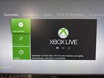 Xbox 360 Menü auf Bildschirm