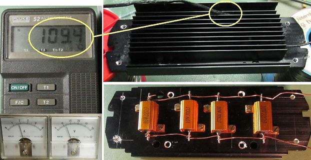 Multimeter-Messung an einem Netzteil mit Kühlkörper und Kondensatoren