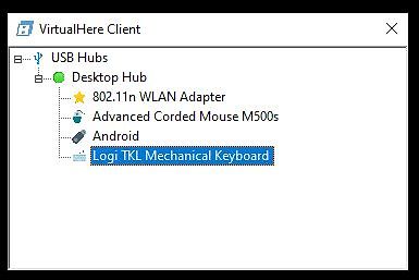 VirtualHere Client USB Hub Liste
