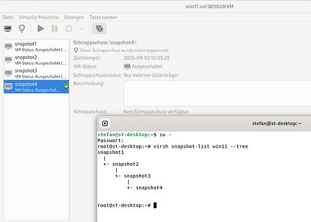 Virtuelle Maschine QEMU/KVM Snapshot-Verwaltung und Terminal-Ausgabe