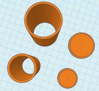 3D-CAD-Modell von vier orangefarbenen Zylindern