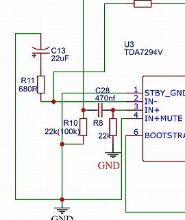 Schaltplan Ausschnitt eines Audio-Verstärkers mit TDA7294V