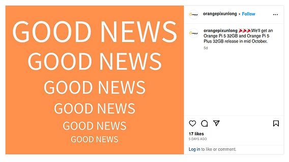 Instagram-Post über Orange Pi 5 Release