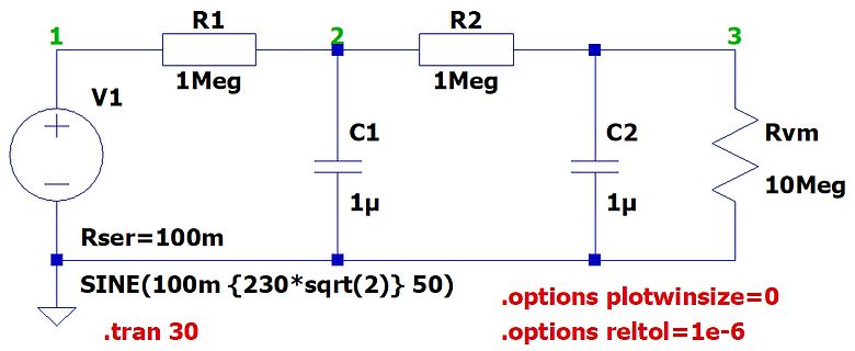 Schaltplan einer RC-Glied-Schaltung mit Sinusquelle