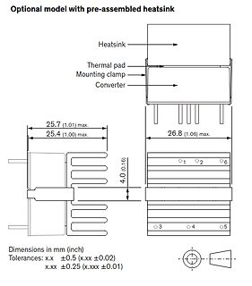 Technische Zeichnung eines Bauteils mit Kühlkörper
