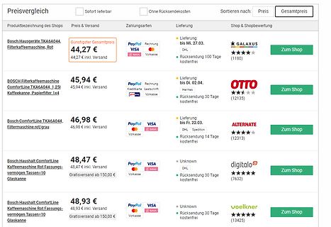 Preisvergleich für Bosch Filterkaffeemaschinen