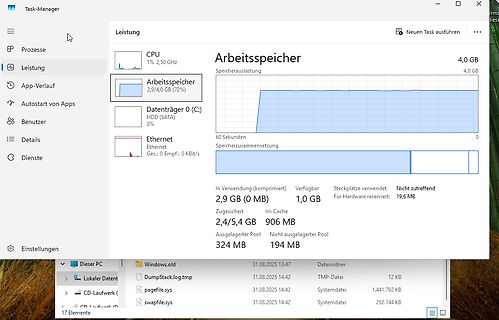 Windows Task-Manager Arbeitsspeicher-Auslastung