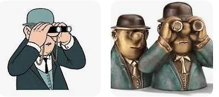 Comic von zwei Männern mit Fernglas