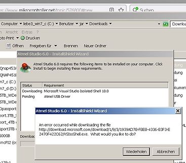 Fehlermeldung beim Download von Atmel Studio 6.0