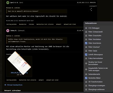 Screenshot eines Internetforums mit Browser-Einstellungen