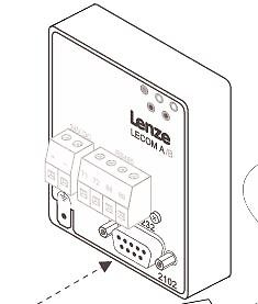 Technische Zeichnung eines Lenze LECOM A/B Kommunikationsmoduls