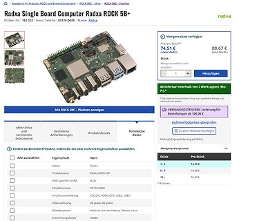 Webshop-Produktseite Radxa ROCK 5B+
