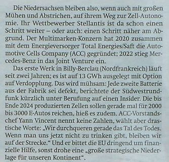 Zeitungsartikel über Automobilindustrie und Batteriezellen