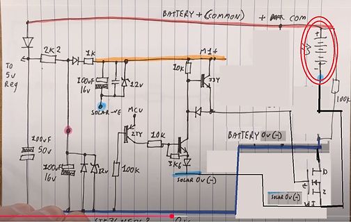 Handgezeichneter Schaltplan mit Solar- und Batteriekomponenten