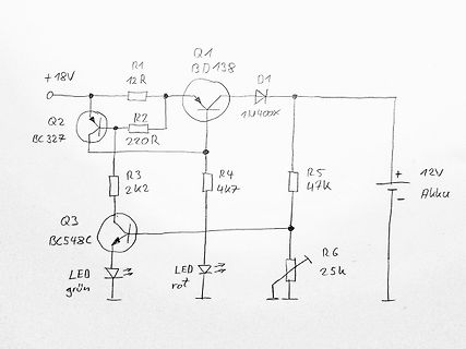 Handgezeichneter Schaltplan mit Transistoren und LEDs