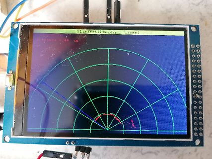 Abfotografiertes Display mit Radar-Simulation
