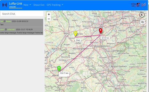 Karte mit GPS-Tracking-Punkten und Entfernungsangaben