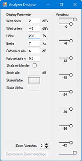 Einstellungsmenü Analyzer Designer