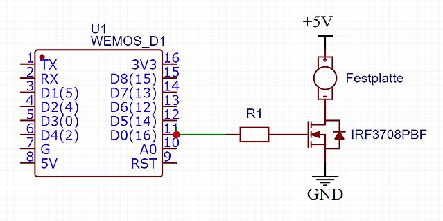 Schaltplan mit Wemos D1 und MOSFET