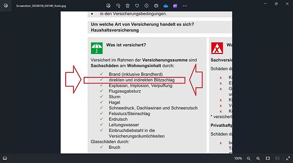 Ausschnitt einer Versicherungspolice für Hausratversicherung