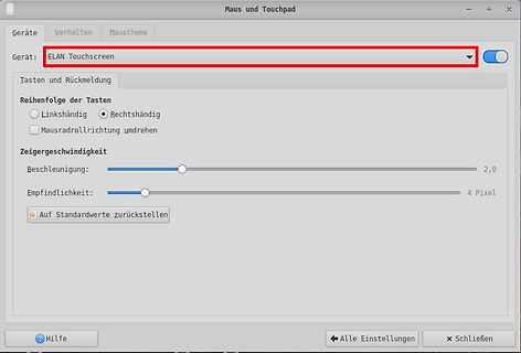 Einstellungen Maus und Touchpad