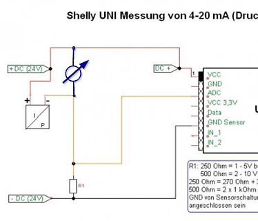 Schaltplan Shelly UNI Messung von 4-20 mA