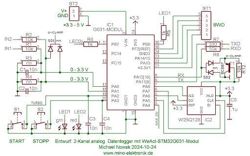 Schaltplan eines STM32G031-Moduls mit W25Q128 Flash