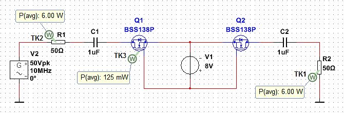 Schaltplan mit MOSFETs und Leistungsberechnungen