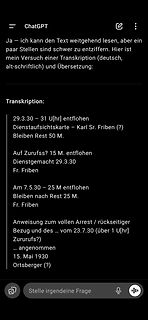 ChatGPT Chatverlauf mit Transkription eines alten Textes