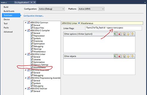 Einstellungen des ARM/GNU Linkers in einer IDE